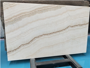 White Wooden Vein Onyx Slabs Book Matched Interior
