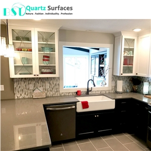 Custom Grey Sparkling Quartz Kitchen Top