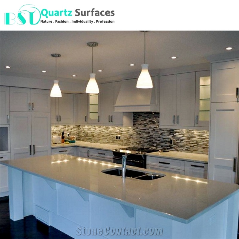 Custom Grey Sparkling Quartz Kitchen Top