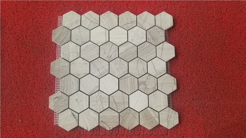 White Wooden Hexagon Polish Marble Mosaic Tile
