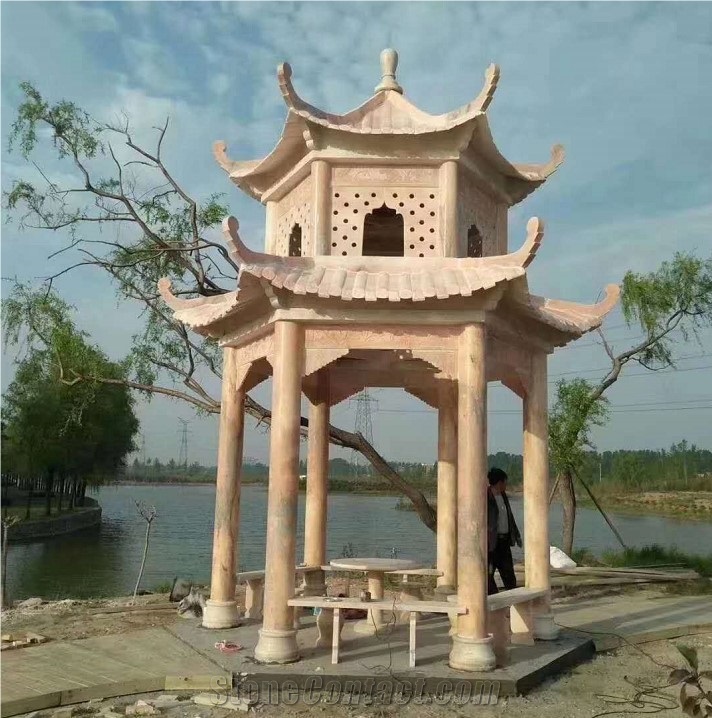 Garden Marble Gazebo with Corridor
