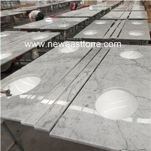 Prefab Carrara White Vanity Tops with Double Sink