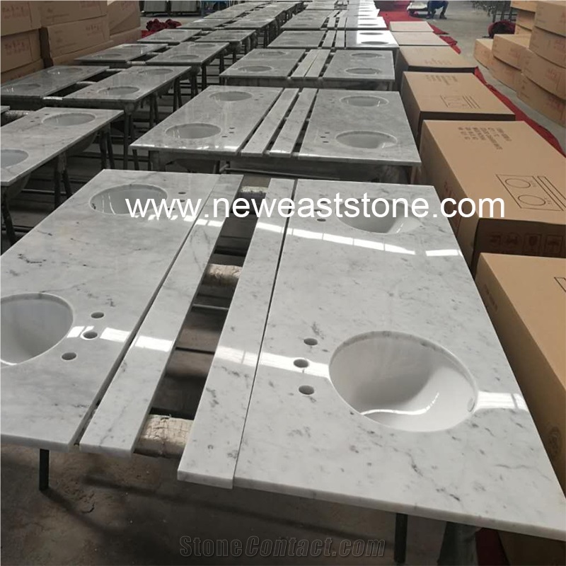 Prefab Carrara White Vanity Tops with Double Sink
