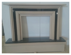 New Design Moleanos Beige Limestone & Black Angola Granite Fireplace