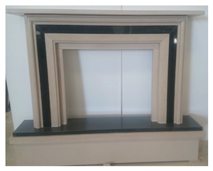 New Design Moleanos Beige Limestone & Black Angola Granite Fireplace