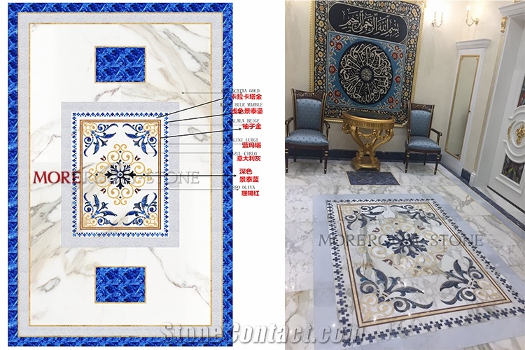 Blue Stone Waterjet Marble Inlay Medallion Floor