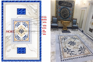 Blue Stone Waterjet Marble Inlay Medallion Floor