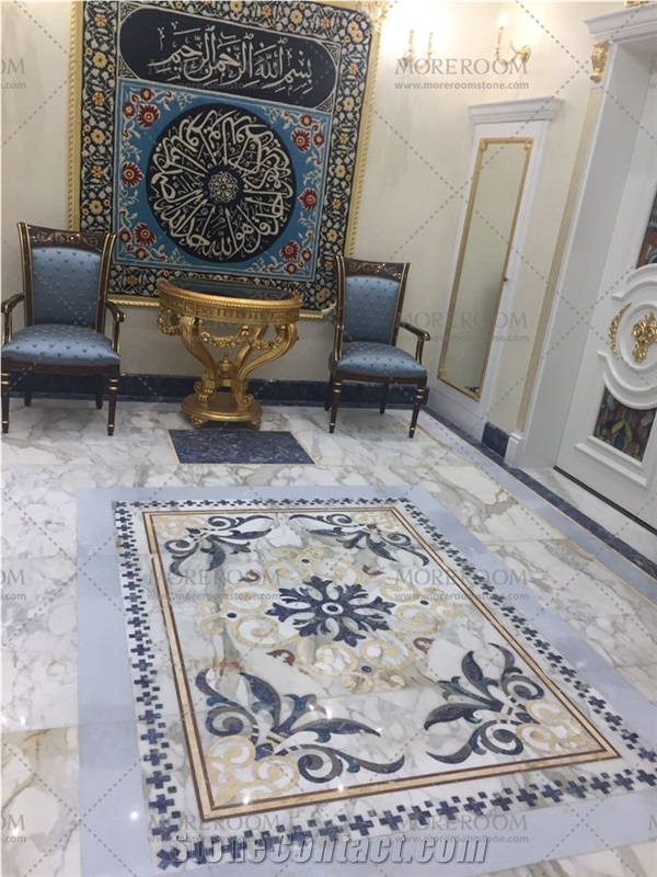 Blue Stone Waterjet Marble Inlay Medallion Floor