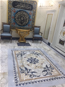 Blue Stone Waterjet Marble Inlay Medallion Floor