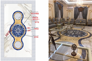 Blue Stone Waterjet Marble Inlay Medallion Floor