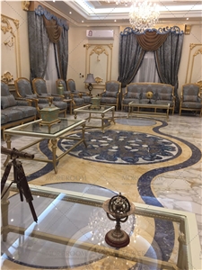 Blue Stone Waterjet Marble Inlay Medallion Floor
