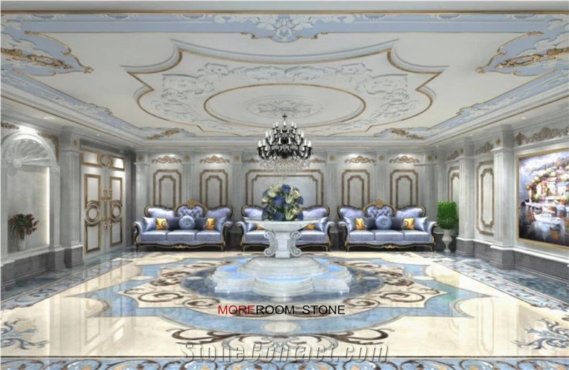 Blue Stone Waterjet Marble Inlay Medallion Floor