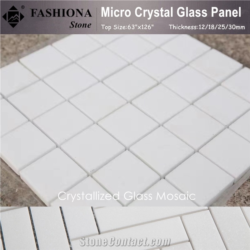 White Crystallized Glass Stone Mosaic,High Gloss & Polished