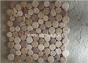 Multicolor Travertine Round Pebble Stone Mosaic