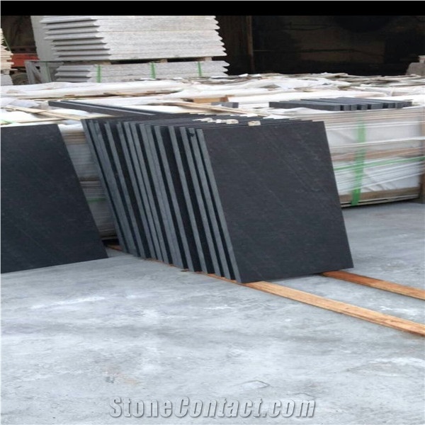 Black Limestone Qingdao Slabs Tiles for Flooring