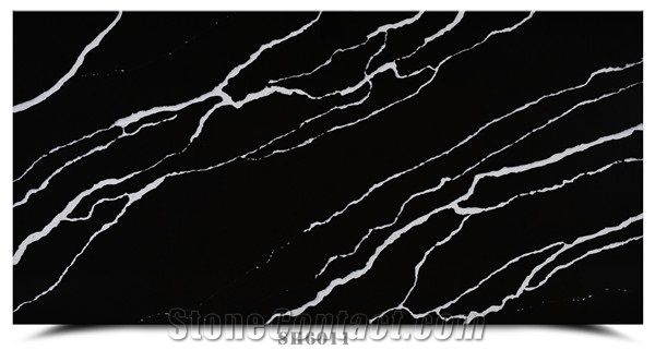 China Polished Black Quartz Artificial Stone Slab