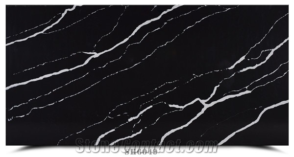 China Polished Black Quartz Artificial Stone Slab