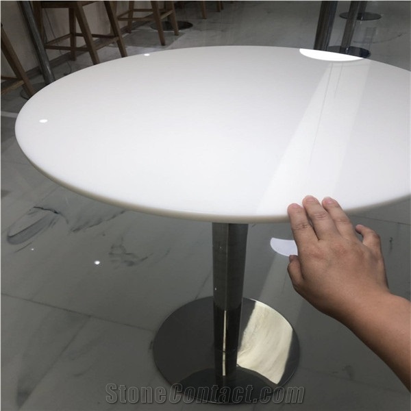 Nano White Crystal Glass Table Top Round Cafe Top