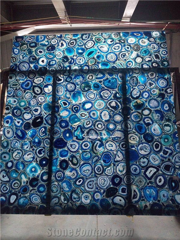 Translucent Blue Agate Sheet for Reception Top Decors