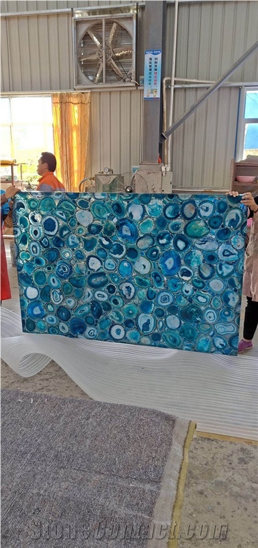 Translucent Blue Agate Sheet for Reception Top Decors