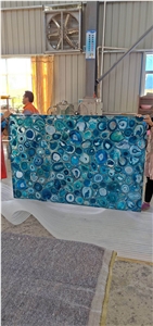 Translucent Blue Agate Sheet for Reception Top Decors