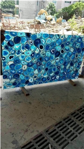 Translucent Blue Agate Sheet for Reception Top Decors