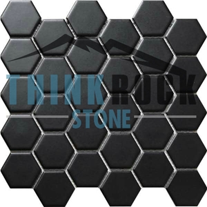 Pure Black Ceramic Hexagon Mosaic Tiles