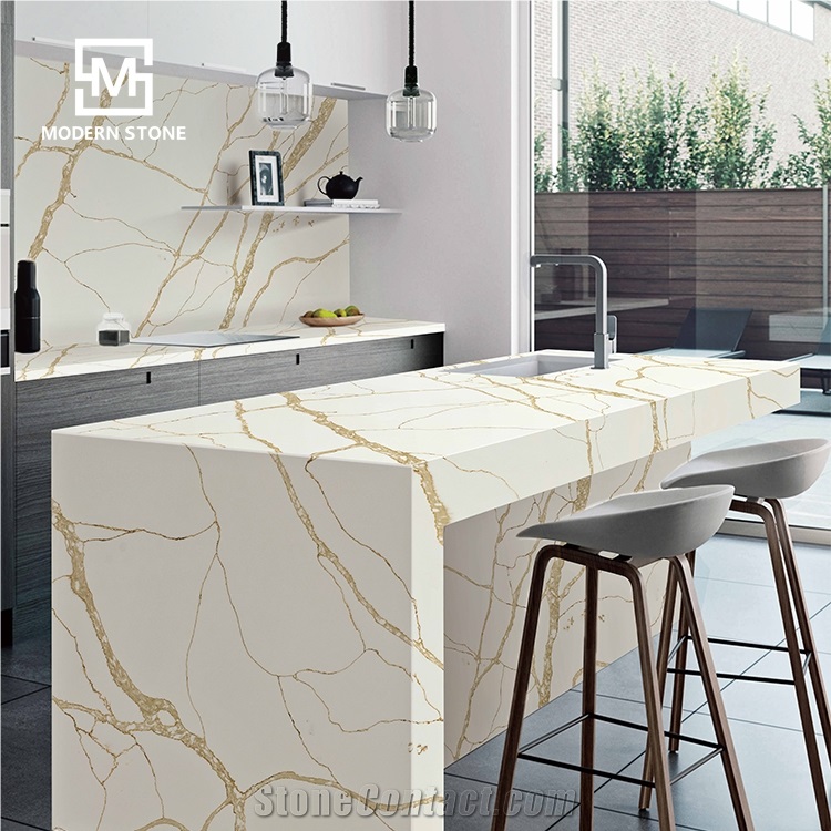 Quartz Calacatta Gold Prefab Kitchen Countertops