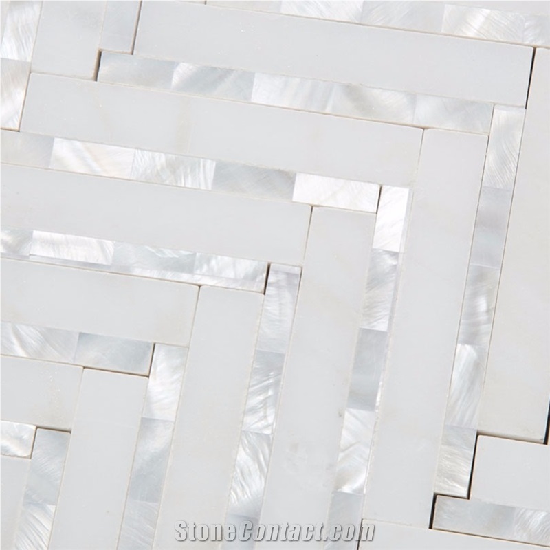 White Marble and Pearl Shell Mixed Mosaic