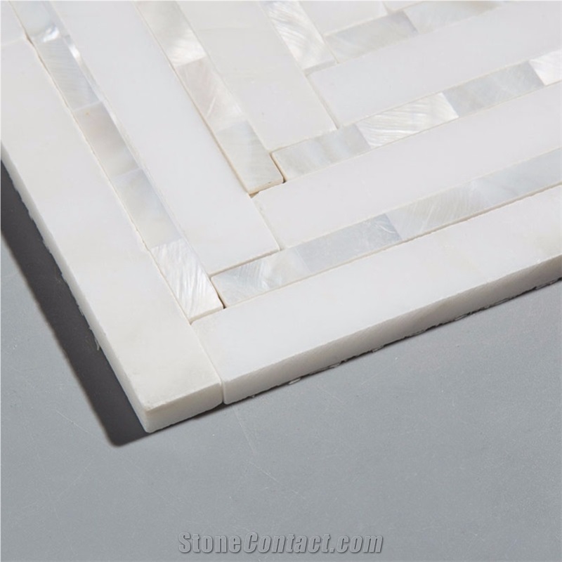 White Marble and Pearl Shell Mixed Mosaic