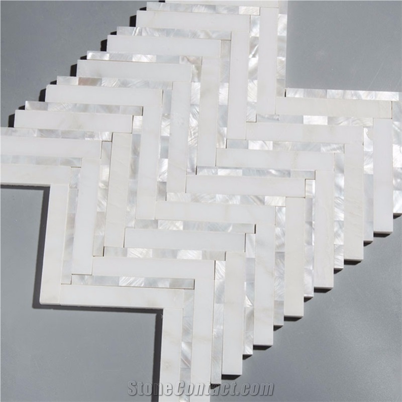 White Marble and Pearl Shell Mixed Mosaic