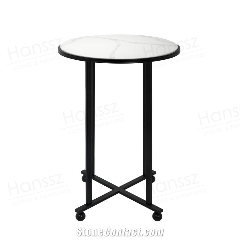 Round Calacatta White Quartz Tabletops Bar Tables