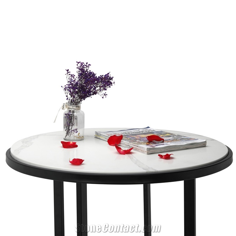 Round Calacatta White Quartz Tabletops Bar Tables
