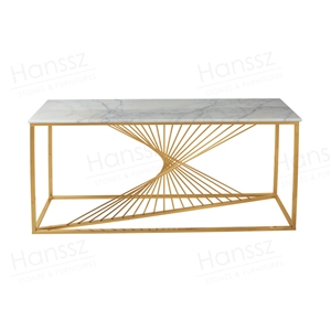 Natural Square Marble Console Table Gold Plat