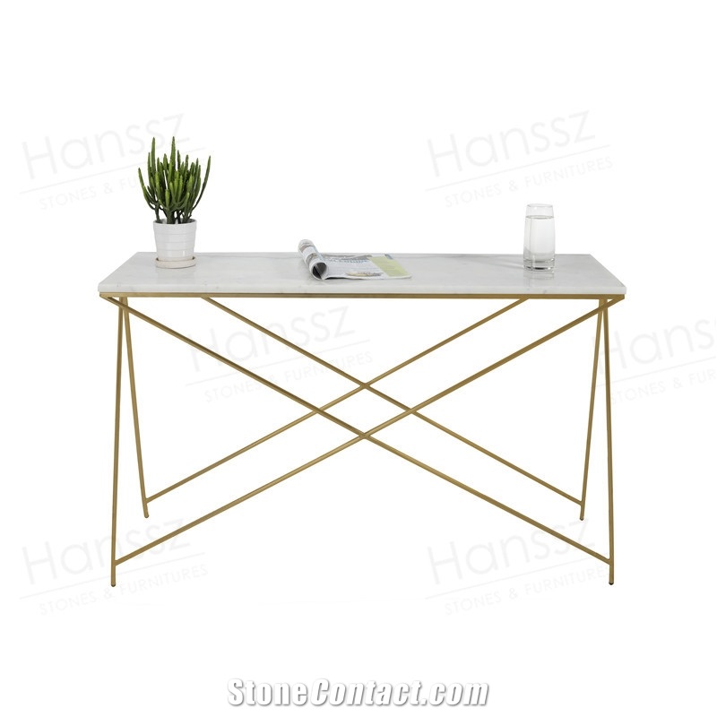 Square White Marble Table Metal Frame