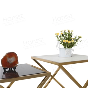 Panda White Marble Coffee Table with Metal Frame