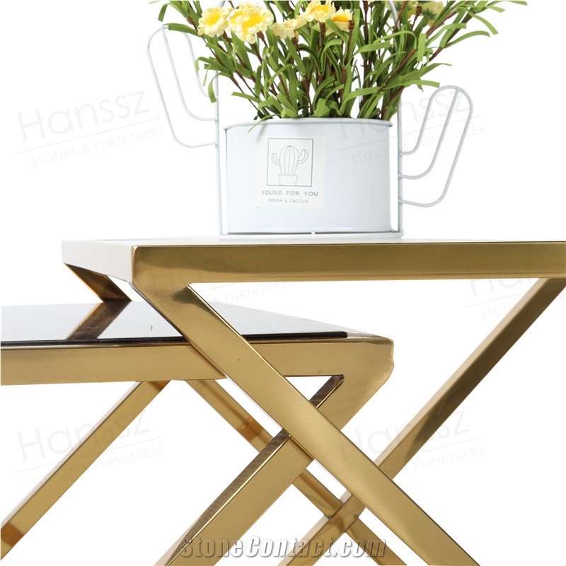 Panda White Marble Coffee Table with Metal Frame