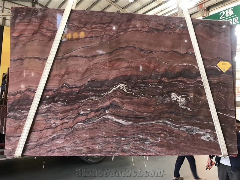 Fusion Fire Quartzite Slab Red Color Wave Vein