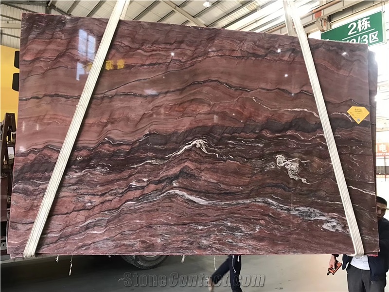 Fusion Fire Quartzite Slab Red Color Wave Vein