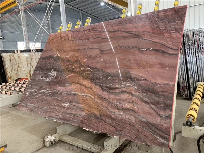 Fusion Fire Quartzite Slab Red Color Wave Vein