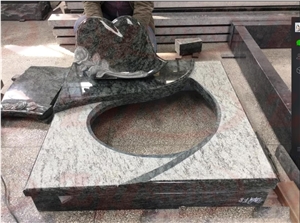 Maharani Green Granite Rose on Heart Headstone
