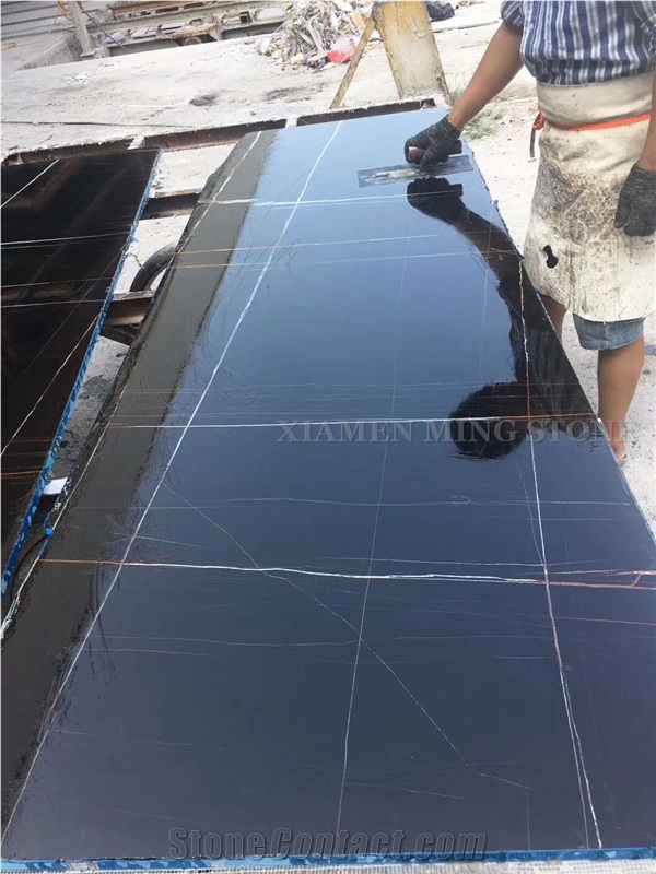 Nero Sahara Noir Saint Laurent Marble Slab, Black Marble Golden Venis