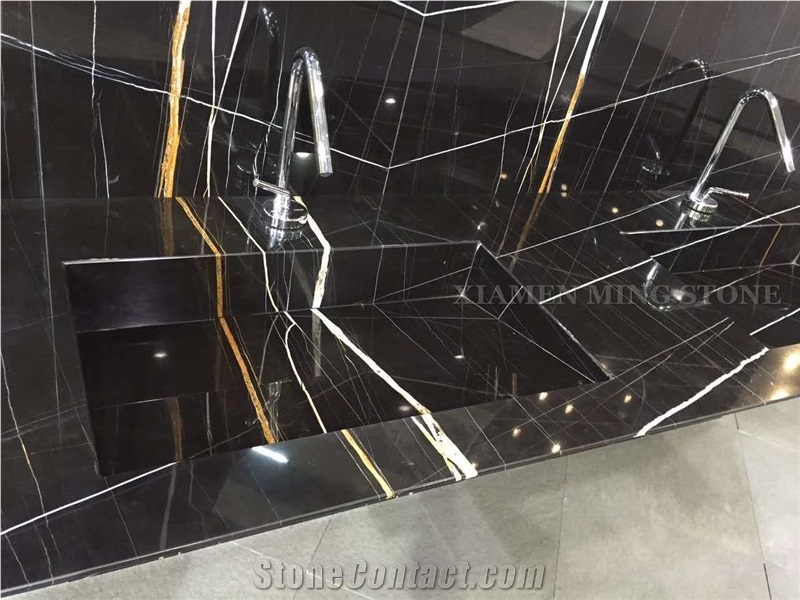 Nero Sahara Noir Saint Laurent Marble Slab, Black Marble Golden Venis