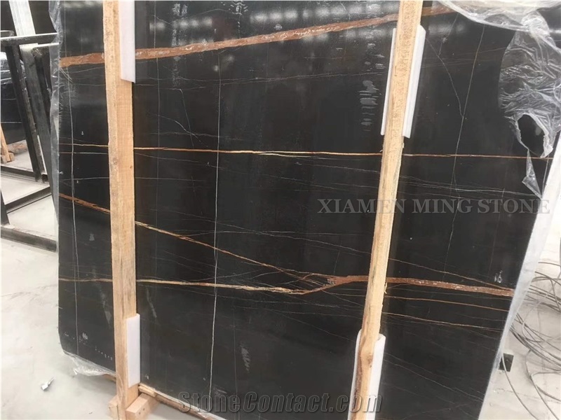 Nero Sahara Noir Saint Laurent Marble Slab, Black Marble Golden Venis