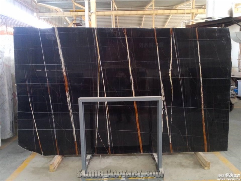 Nero Sahara St. Laurent Marble Slab, Black Marble Floor Tiles