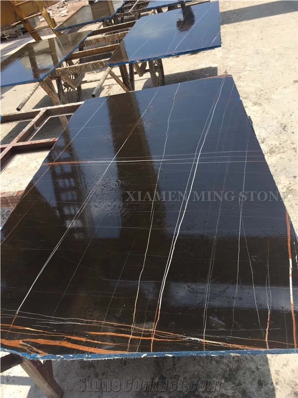Nero Sahara St. Laurent Marble Slab, Black Marble Floor Tiles