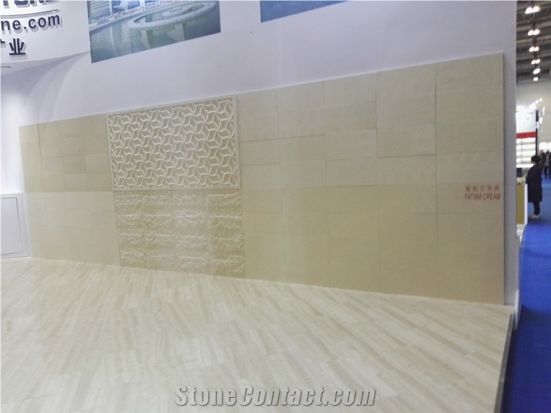 Split Face Fatima Beige Limestone 3d Cnc Carving Wall Panel Tiles,Building Exterior Project