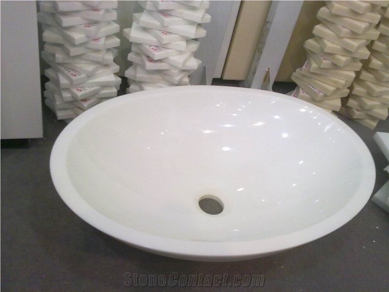 White Nano Crystallized Glass Stone Round Basins