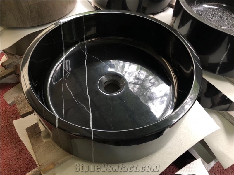 Nero Marquina Marble Bath Tub and Sink