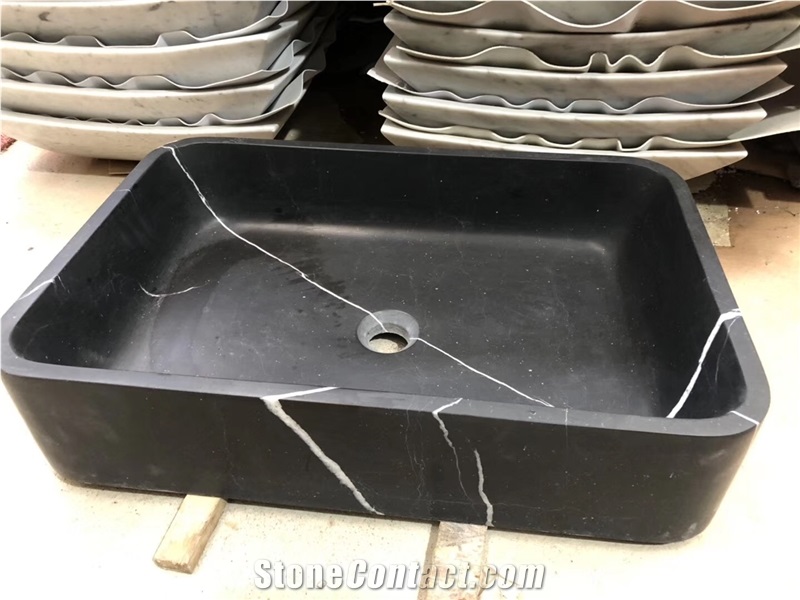 Nero Marquina Marble Bath Tub and Sink